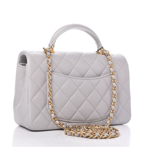 chanel lambskin quilted mini top handle rectangular flap grey|Chanel handbags flap.